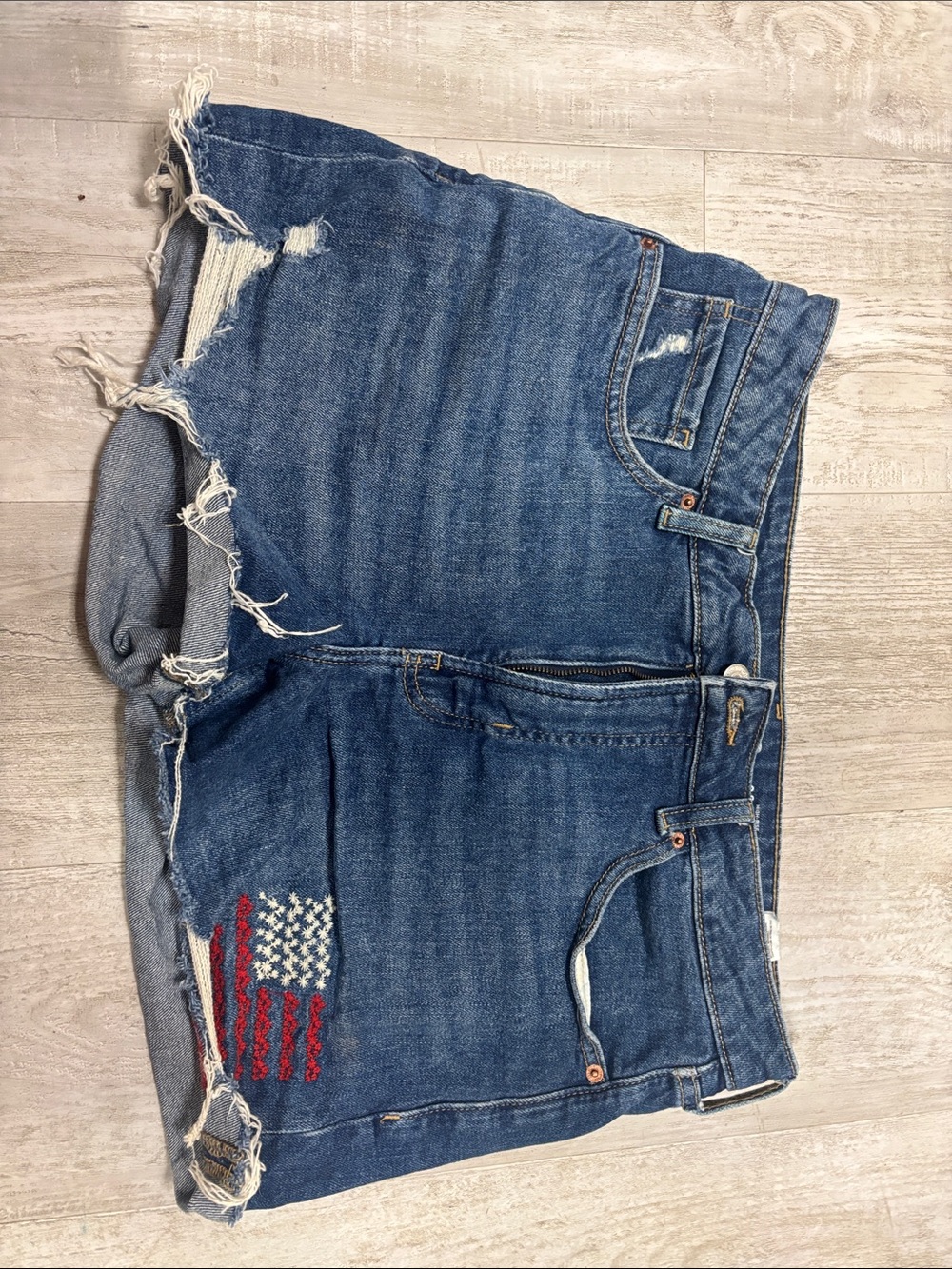 Old Navy Distressed Blue Denim Jean Shorts with Flag Patch